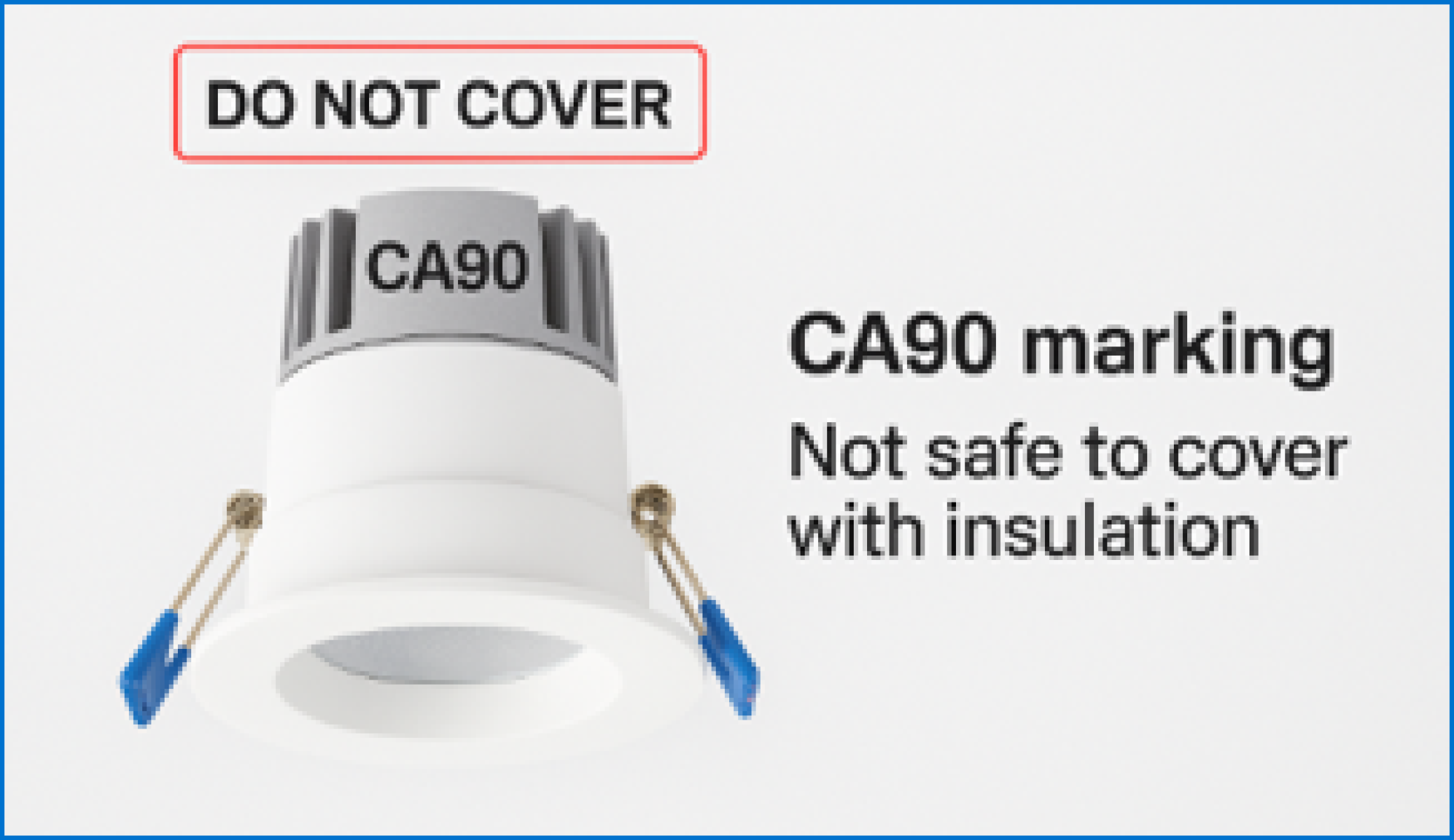 An image showing a white recessed downlight fixture that is not safe to cover with insulation