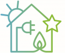 Scorecard icon showing a house using solar, high energy star rating