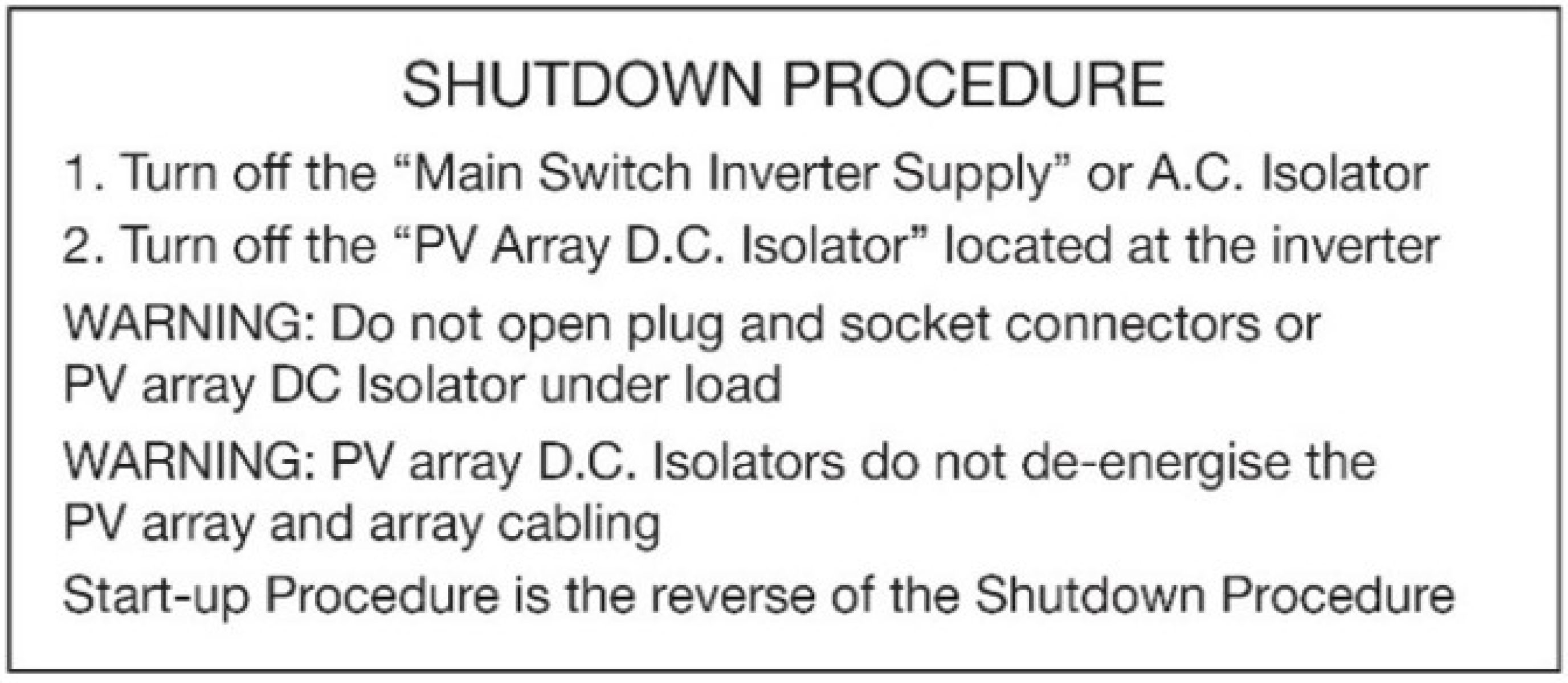 Instructional safety notice titled 'SHUTDOWN PROCEDURE'
