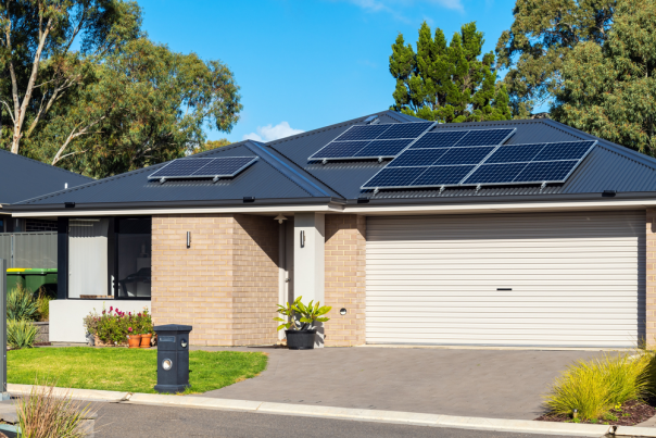 Typical new residential property with solar panels in South Australia