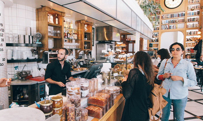Happy people in a cafe  