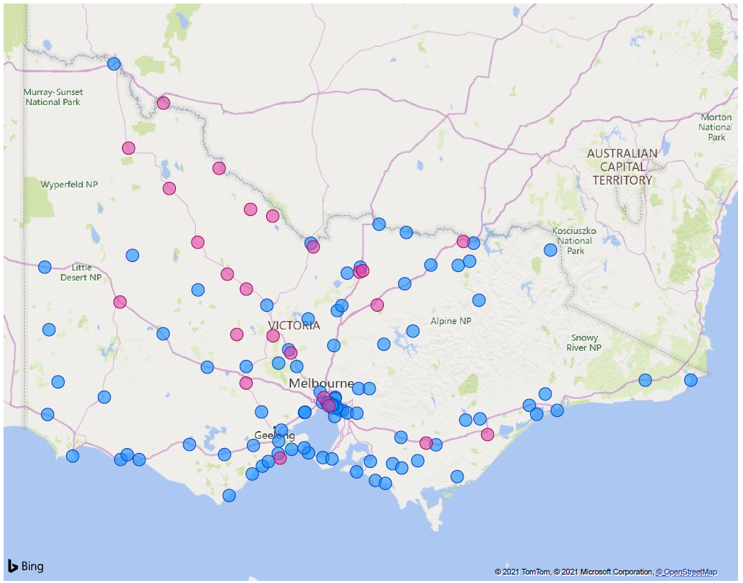 Map of Victoria with State Government charger locations