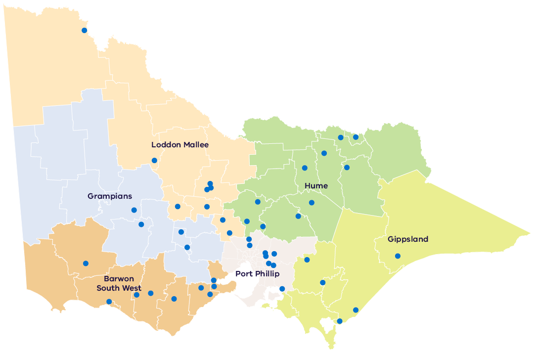 A map of Victoria with blue dots showing REFCL